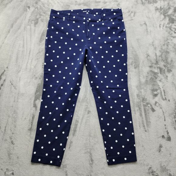 Old Navy Pants Womens 14 Blue White Polka Dot High Rise Pixie Ankle Stretch - Picture 1 of 11